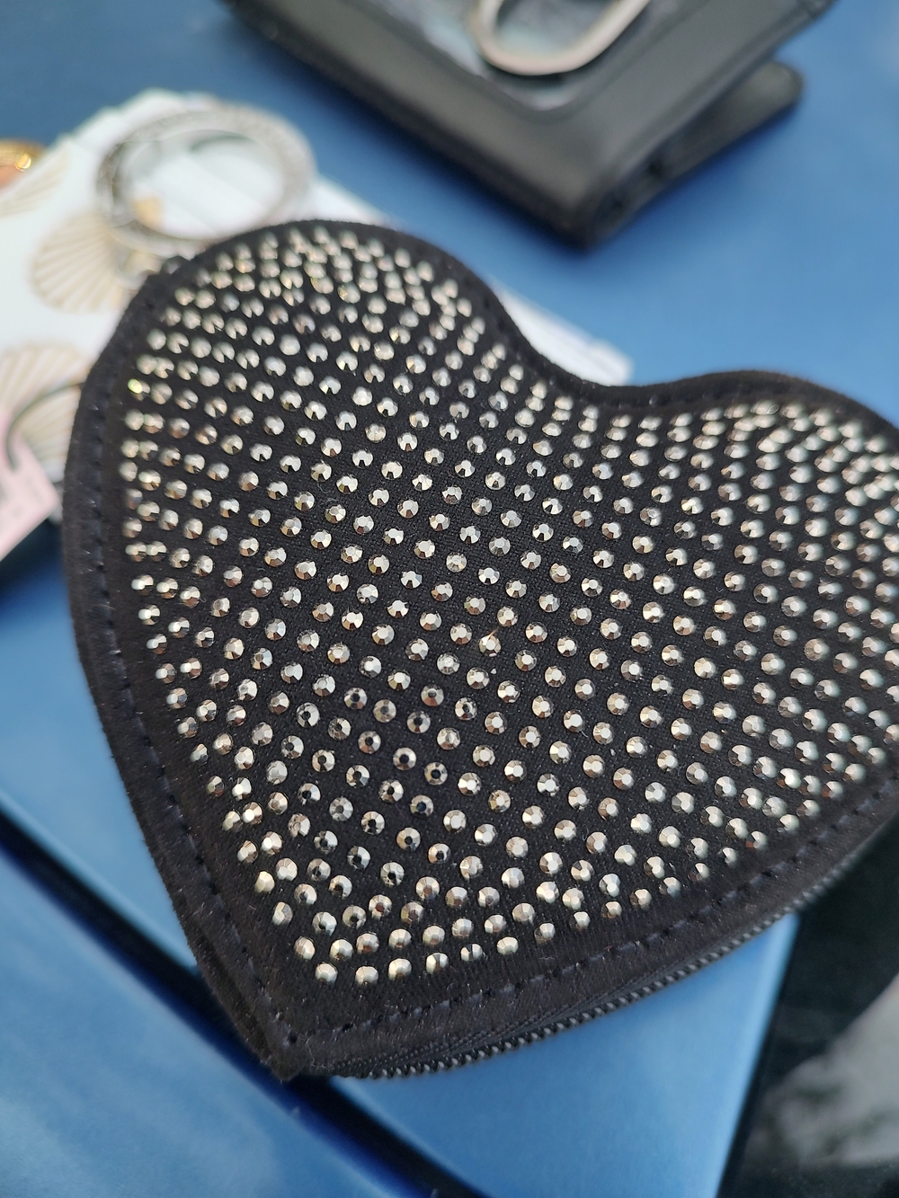 Victoria's Secret Black Heart Rhinestone Coin Pouch